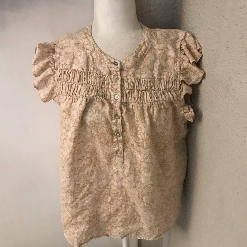 Magaschoni Linen Babydoll Floral  Blouse L Cottagecore Coquette Girl Fairycore